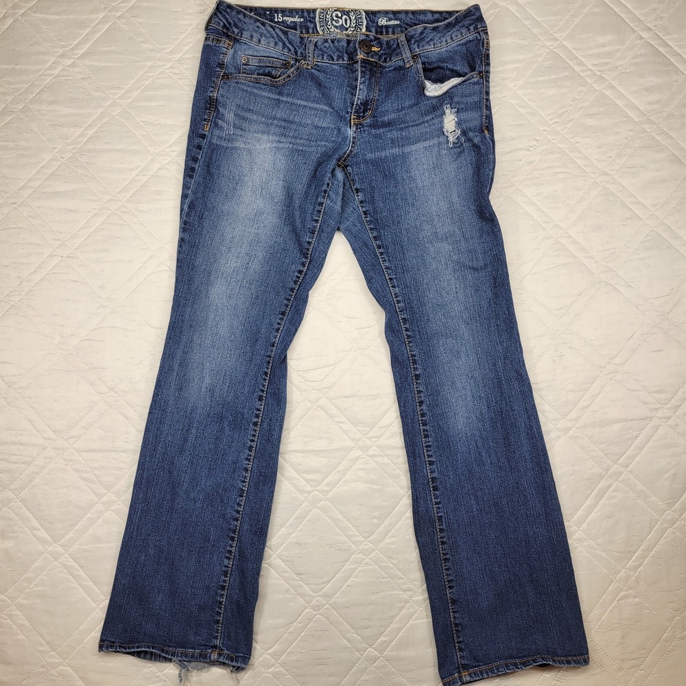So distressed bootcut‎ blue jeans size 15 regular juniors